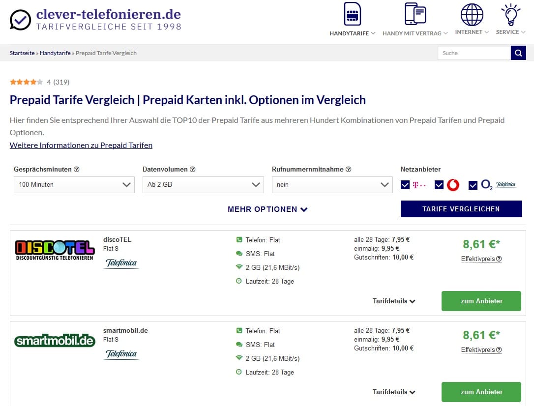 Prepaid Tarife Vergleich 2020 Prepaid Karten Inkl Optionen